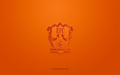 نادي إيهيمي, شعار ثلاثي الأبعاد الإبداعي, خلفية برتقالية, j3 الدوري, شعار ثلاثي الأبعاد, نادي اليابان لكرة القدم, ماتسوياما, اليابان, 3d الفن, كرة القدم, شعار إيهيمي fc 3d