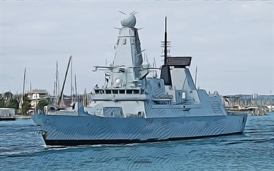 HMS Daring, D32, 4k, vector art, HMS Daring drawing, creative art, HMS Daring art, vector drawing, abstract ships, HMS Daring D32, Royal Navy
