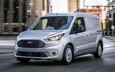 Ford Transit Connect, 2019, Kargo Van, 4k, ticari ara&#231;lar, yeni Transit Connect silver, Amerikan otomobil, Ford