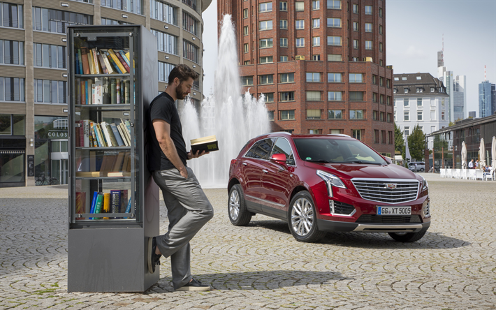 Cadillac XT5, 2018, 4k, exterior, front view, American crossovers, new red XT5, Cadillac