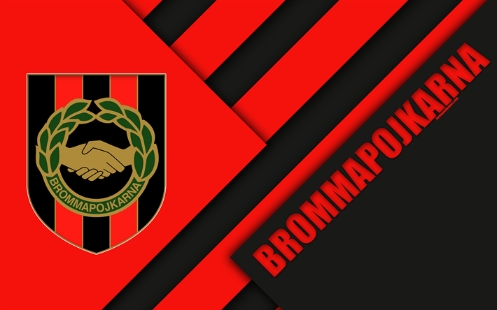 IF Brommapojkarna, 4k, logo, material design, Swedish football club, red black abstraction, Allsvenskan, Bromma, Sweden, football, Brommapojkarna FC