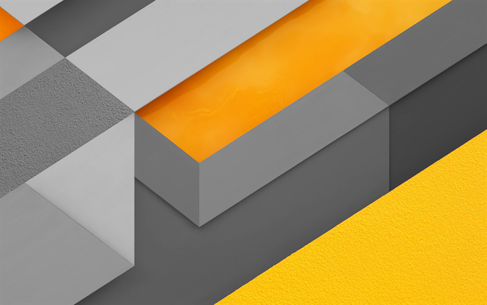 4k, android, gray and yellow, material design, lollipop, geometric shapes, creative, geometry, colorful background