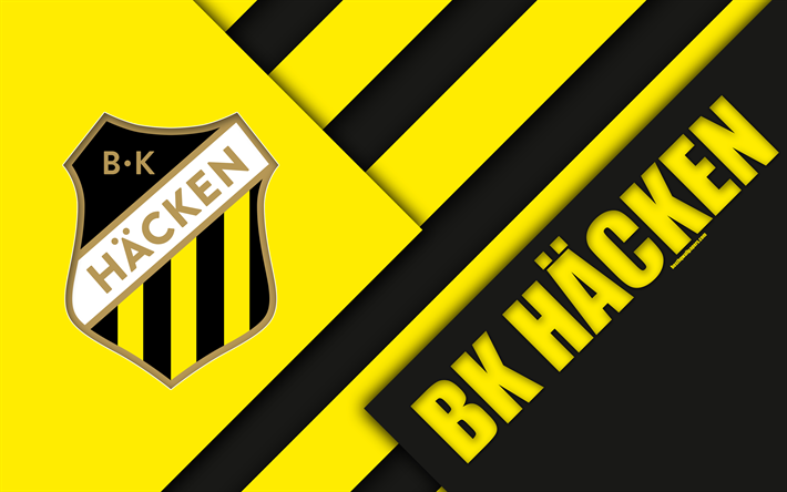 BK هاكن, 4k, شعار, تصميم المواد, السويدي لكرة القدم, الأصفر الأسود التجريد, الدوري السويدي الممتاز, غوتنبرغ, السويد, كرة القدم, هاك FC