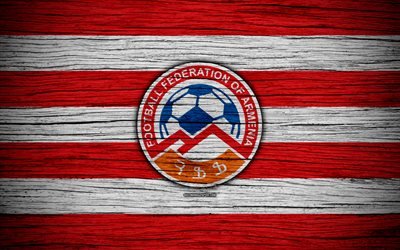 4k, Arm&#234;nia equipa nacional de futebol, logo, Europa, futebol, textura de madeira, Armenia, Nacionais europeus de times de futebol, Arm&#233;nio Federa&#231;&#227;o De Futebol