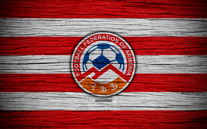 4k, Arm&#234;nia equipa nacional de futebol, logo, Europa, futebol, textura de madeira, Armenia, Nacionais europeus de times de futebol, Arm&#233;nio Federa&#231;&#227;o De Futebol