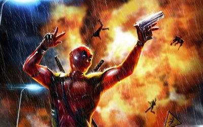 Deadpool 2, arme &#224; feu, 2018 film, le feu, les super-h&#233;ros, Deadpool