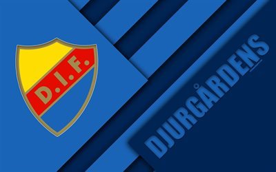 Djurgardens IF, 4k, logo, material design, Swedish football club, blue abstraction, Allsvenskan, Stockholm, Sweden, football, Djurgardens FC