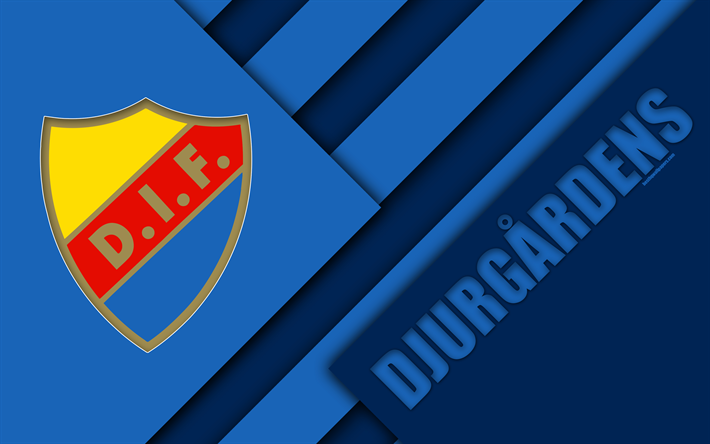 Djurgardens SI, 4k, le logo, la conception de mat&#233;riaux, le su&#233;dois club de football, le bleu de l&#39;abstraction, de Allsvenskan, Stockholm, Su&#232;de, le football, le FC Djurgardens