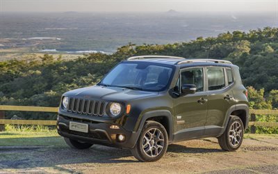 Jeep Renegade, carretera, 2018 coches, Todoterrenos, coches americanos, verde Renegado, Jeep