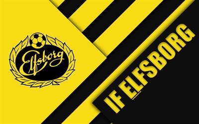 IF Elfsborg, 4k, logo, material design, Swedish football club, yellow black abstraction, Allsvenskan, Boras, Sweden, football, Elfsborg FC