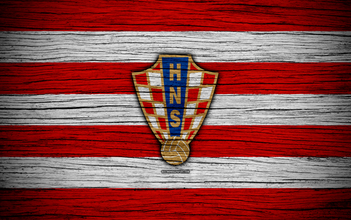 4k, Croatia national football team, logo, Europe, football, wooden texture, soccer, Croatia, European national football teams, Croatian Football Federation