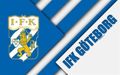 IFK Goteborg, 4k, logo, material design, Goteborg FC, Swedish football club, blue-white abstraction, Allsvenskan, Gothenburg, Sweden, football