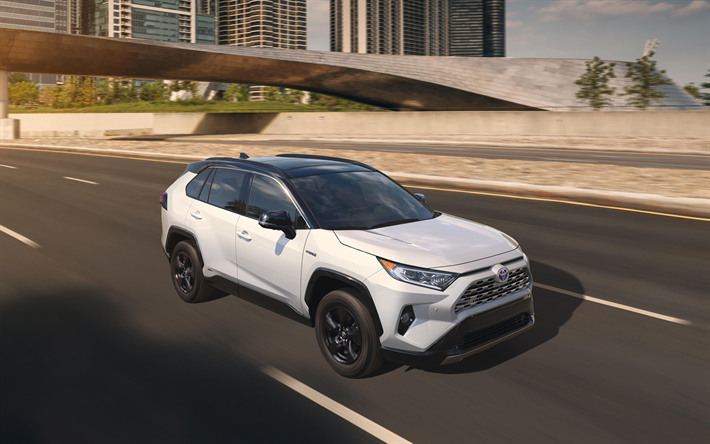 Toyota RAV4, 2019, MAASTOAUTO, 4k, ulkoa, uusi RAV4 valkoinen, Japanilaiset autot, Toyota