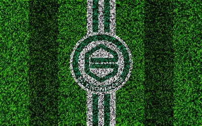 FC Groningen, 4k, embl&#232;me de, football de la pelouse, le club de foot n&#233;erlandais, le logo, la texture d&#39;herbe, Eredivisie, le vert des lignes blanches, Groningen, pays-bas, le football
