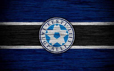 4k, Estonya Milli Futbol Takımı, logo, Avrupa, Futbol, ahşap doku, futbol, Estonya, Avrupa Milli Futbol Takımı, Estonya Futbol Federasyonu