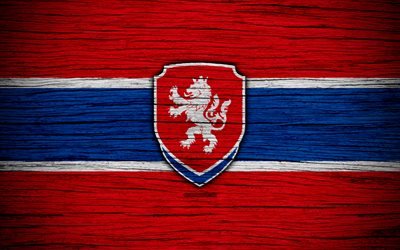 4k, Czech Republic national football team, logo, Europe, football, wooden texture, soccer, Czech Republic, European national football teams, Czech Football Federation