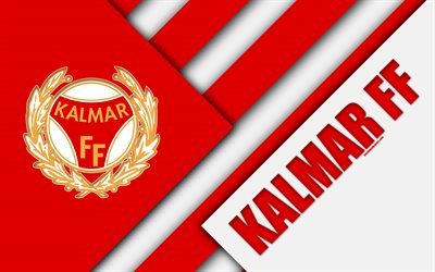 Kalmar FF, 4k, il logo, il design dei materiali, svedese football club, del rosso, del bianco astrazione, Allsvenskan, Kalmar, Svezia, calcio, Kalmar FC