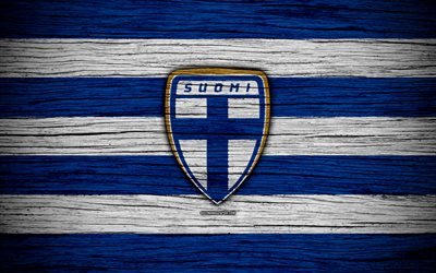 4k, Finlandiya Milli Futbol Takımı, logo, Avrupa, Futbol, ahşap doku, futbol, Finlandiya, Avrupa Milli Futbol Takımı, Finlandiya Futbol Federasyonu