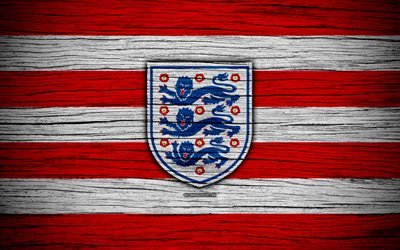 4k, Inglaterra equipa nacional de futebol, logo, Europa, futebol, textura de madeira, Inglaterra, Nacionais europeus de times de futebol, Ingl&#234;s Federa&#231;&#227;o De Futebol