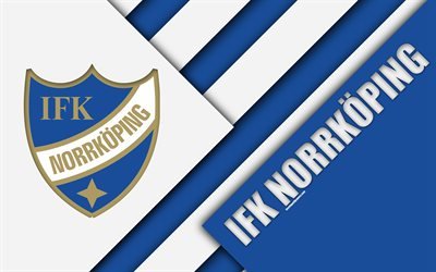 IFK Norrk&#246;ping, 4k, logo, materiaali suunnittelu, Ruotsin football club, sininen valkoinen abstraktio, Allsvenskan, Norrk&#246;ping, Ruotsi, jalkapallo, Norrk&#246;ping FC