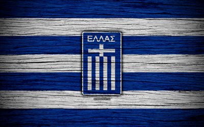 4k, Greece national football team, logo, Europe, football, wooden texture, soccer, Greece, European national football teams, Greek Football Federation