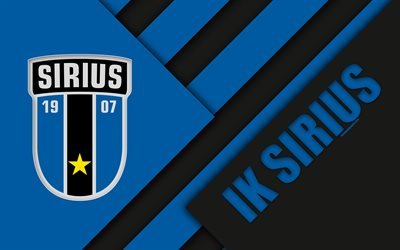 Sirius FC, 4k, logo, material design, Swedish football club, blue black abstraction, Allsvenskan, Uppsala, Sweden, football, IK Sirius