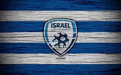 4k, Israel national football team, logo, Europe, football, wooden texture, soccer, Israel, European national football teams, Israeli Football Federation