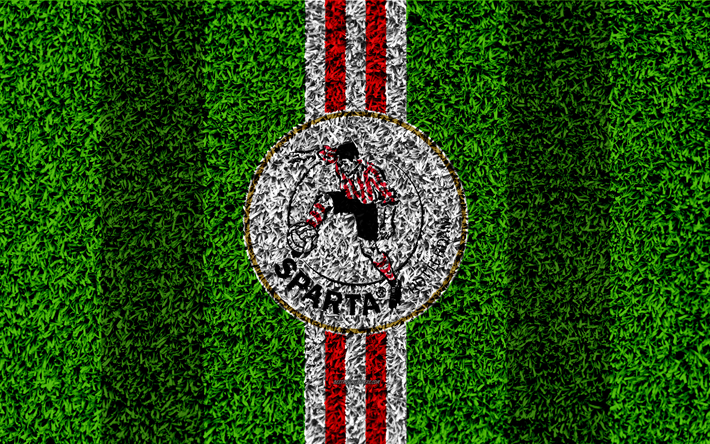 Sparta Rotterdam FC, 4k, emblema de f&#250;tbol de c&#233;sped, holand&#233;s club de f&#250;tbol, el logotipo, el c&#233;sped de textura, Eredivisie, rojo, blanco l&#237;neas, Rotterdam, pa&#237;ses Bajos, f&#250;tbol