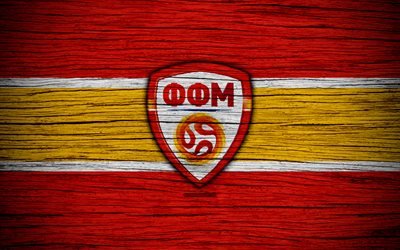 4k, Macedonia national football team, logo, Europe, football, wooden texture, soccer, Macedonia, European national football teams, Macedonian Football Federation