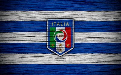 4k, Italy national football team, logo, Europe, football, wooden texture, soccer, Italy, European national football teams, Italian Football Federation