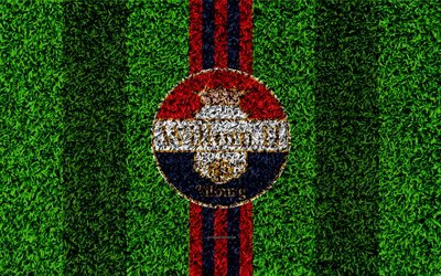 Willem II FC, 4k, emblem, football lawn, Dutch football club, logo, grass texture, Eredivisie, blue red lines, Tilburg, Netherlands, football