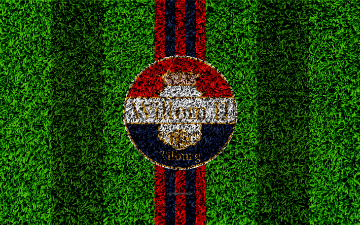 Willem II FC, 4k, emblema, futebol gramado, Holand&#234;s futebol clube, logo, grama textura, Campeonato holand&#234;s, azul linhas vermelhas, Tilburg, Pa&#237;ses baixos, futebol