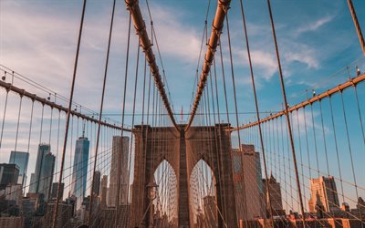 جسر بروكلين, نيويورك, العلم الأمريكي, الجسر المعلق, ناطحات السحاب, لنا العلم, مركز التجارة العالمي 1, الولايات المتحدة الأمريكية
