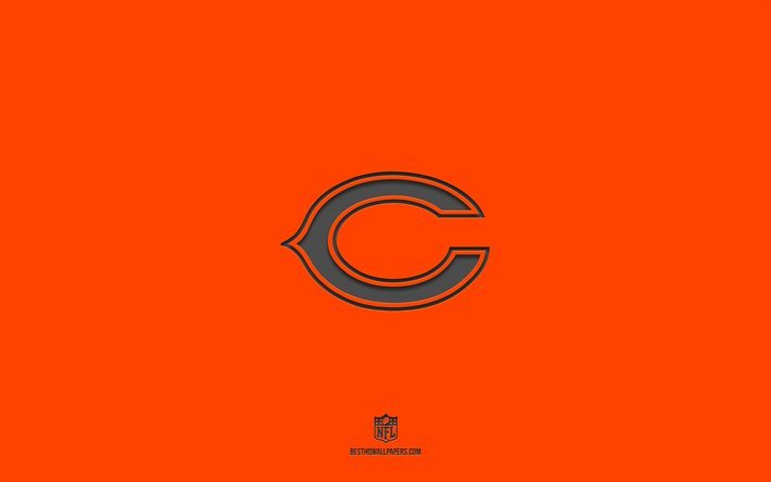 Chicago Bears, oranssi tausta, amerikkalainen jalkapallojoukkue, Chicago Bears -tunnus, NFL, USA, amerikkalainen jalkapallo, Chicago Bears -logo