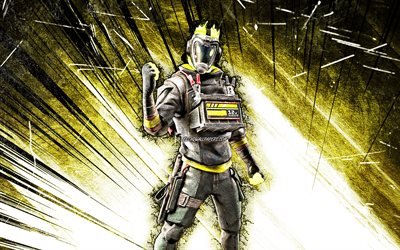 4k, Hotwire, grunge art, Fortnite Battle Royale, Fortnite characters, Hotwire Skin, yellow abstract rays, Fortnite, Hotwire Fortnite