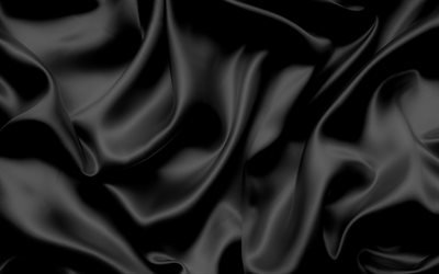 texture de soie noire, 4k, fond de soie de vagues noires, texture de vagues de soie, fond de soie, texture de tissu noir