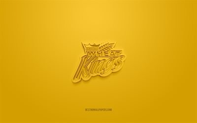 Brandon Wheat Kings, logo 3D cr&#233;atif, fond jaune, embl&#232;me 3d, club de l&#39;&#233;quipe canadienne de hockey, WHL, Manitoba, Canada, art 3d, hockey, logo 3d Brandon Wheat Kings