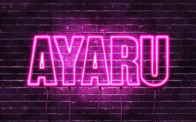 Ayaru, 4k, wallpapers with names, female names, Ayaru name, purple neon lights, Happy Birthday Ayaru, popular kazakh female names, picture with Ayaru name