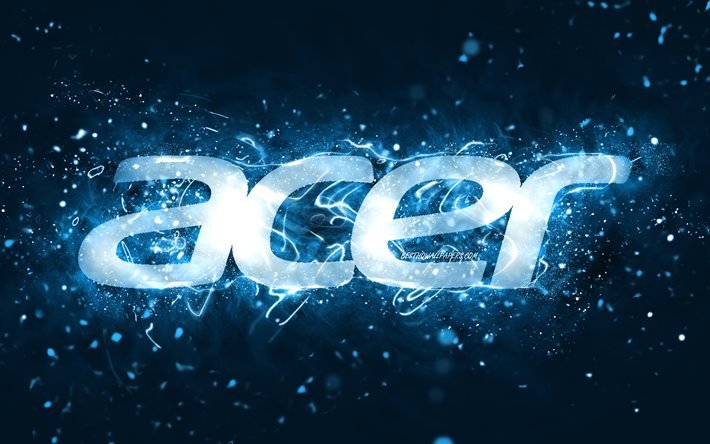 Acer mavi logosu, 4k, mavi neon ışıklar, yaratıcı, mavi arka plan, Acer logosu, markalar, Acer
