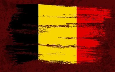4k, Flag of Belgium, grunge flags, European countries, national symbols, brush stroke, Belgian flag, grunge art, Belgium flag, Europe, Belgium