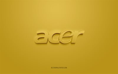 Acer logosu, sarı arka plan, Acer 3d logosu, 3d sanat, Acer, markalar logosu, sarı 3d Acer logosu