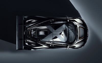 McLaren 720S GT3X, 2021, aerial view, black hypercar, tuning 720S, new black 720S, British supercars, McLaren