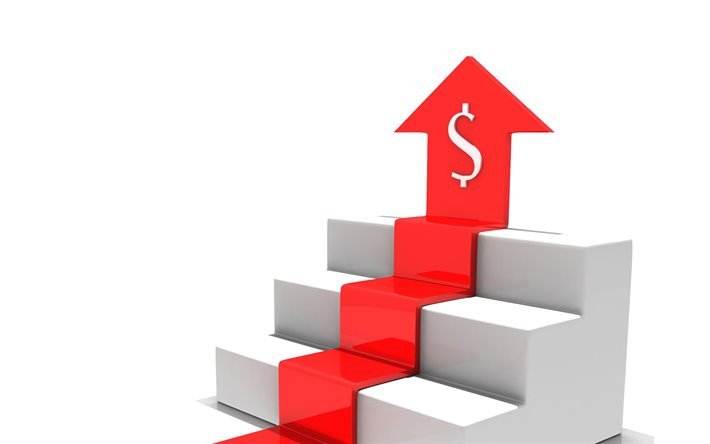 ドルの成長, レッド･アロー, ビジネス, 3Dホワイトステップ, 3D白い階段, 3Dの赤いグラフ, ビジネスの3D背景, 米ドル, ドルレート, 成長の概念