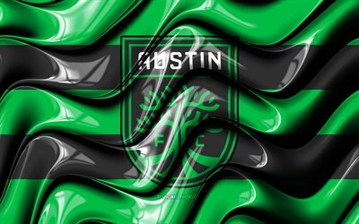 Bandiera di Austin FC, 4K, onde 3D verdi e nere, MLS, squadra di calcio americana, calcio, logo di Austin FC, FC Austin