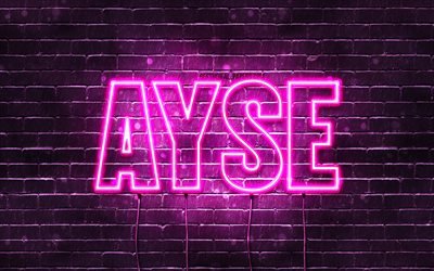 Ayse, 4k, wallpapers with names, female names, Ayse name, purple neon lights, Happy Birthday Ayse, popular turkish female names, picture with Ayse name