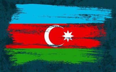4k, Flag of Azerbaijan, grunge flags, Asian countries, national symbols, brush stroke, Azerbaijani flag, grunge art, Azerbaijan flag, Asia, Azerbaijan