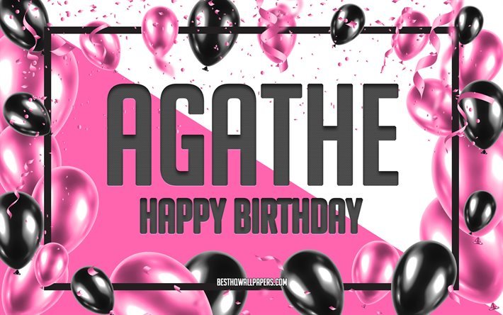 Joyeux anniversaire Agathe, fond de ballons d&#39;anniversaire, Agathe, fonds d&#39;&#233;cran avec des noms, Agathe joyeux anniversaire, fond d&#39;anniversaire de ballons bleus, anniversaire d&#39;Agathe