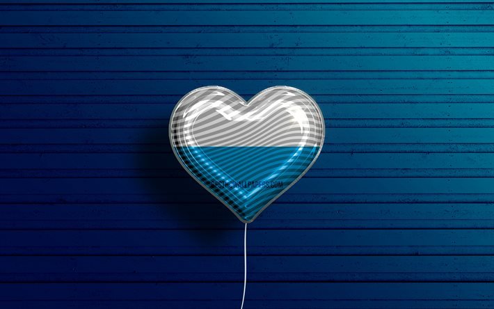 Rakastan Baijeria, 4k, realistiset ilmapallot, sininen puinen tausta, Saksan osavaltiot, Baijerin lipun syd&#228;n, Baijerin lippu, ilmapallo lipulla, Saksa