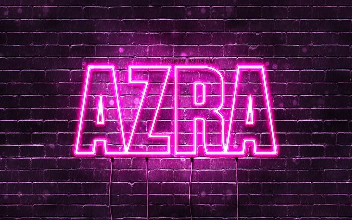 Azra, 4k, wallpapers with names, female names, Azra name, purple neon lights, Happy Birthday Azra, popular turkish female names, picture with Azra name