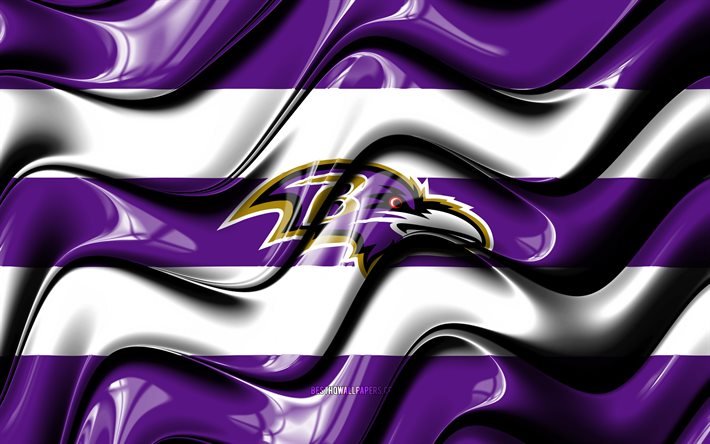 Bandeira do Baltimore Ravens, 4k, ondas 3D verdes e pretas, NFL, time de futebol americano, logotipo do Baltimore Ravens, futebol americano, Baltimore Ravens